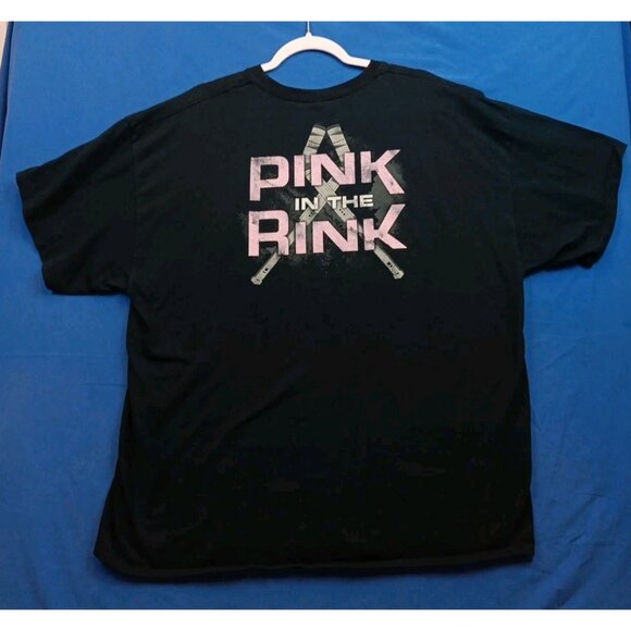 "Pink In the Rink" Womens  2XL Black T-Shirt Hockey/Cancer Pink W Bull - Picture 5 of 6